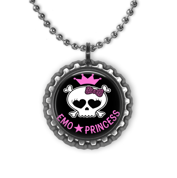 Emo Princess Black Bottle Cap Necklace